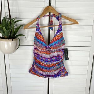 New Profile by Gottex Santa Fe Underwire Halter Tankini Swim Top‎ Womens Size 8